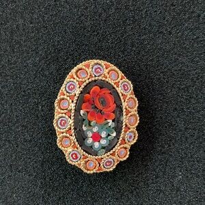 Vtg Italian Micro -Mosaic Floral Brooch